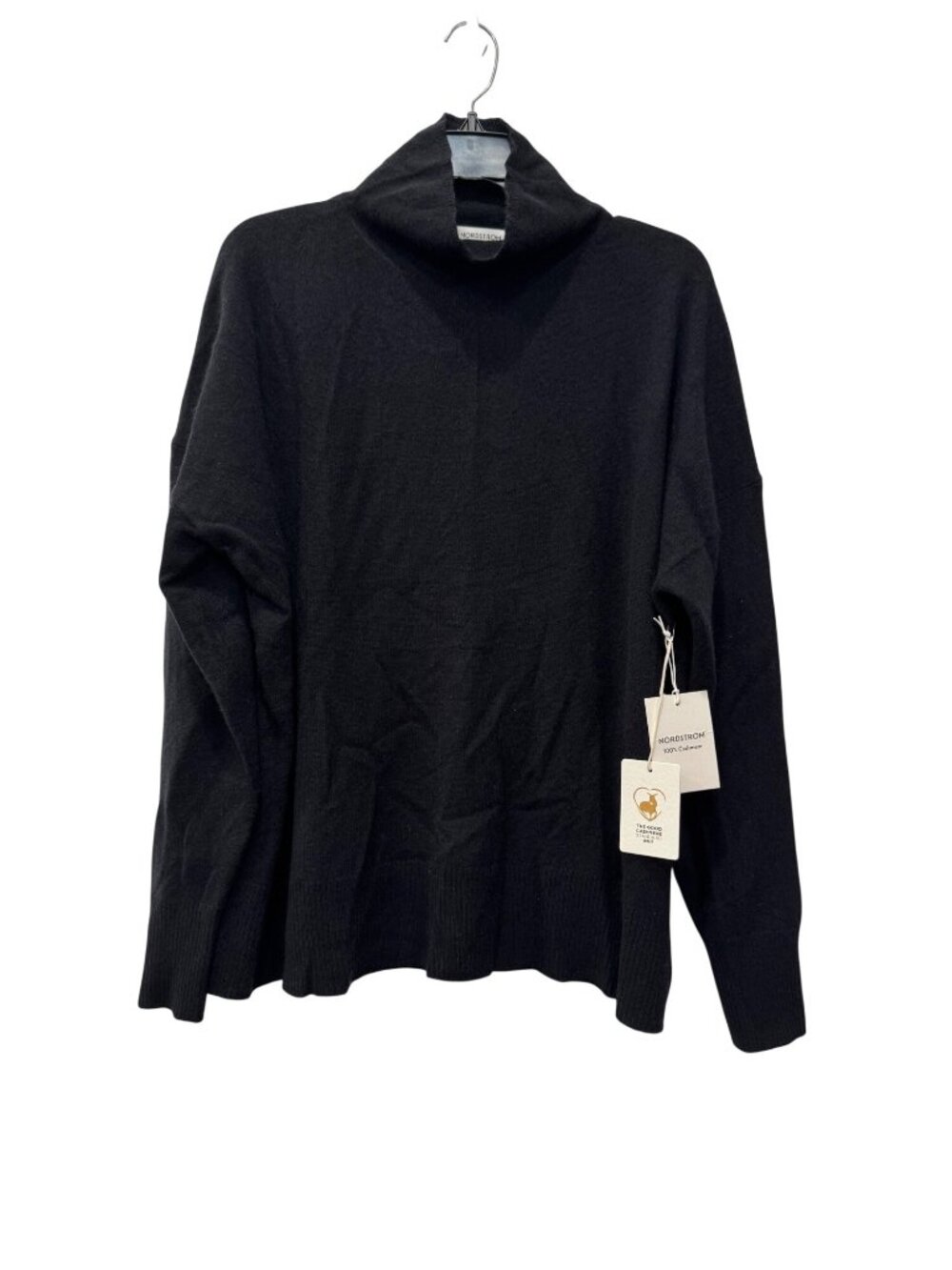 New Nordstrom Women's Size XL Black Cowl Turtleneck Sweater 100% Cashmere